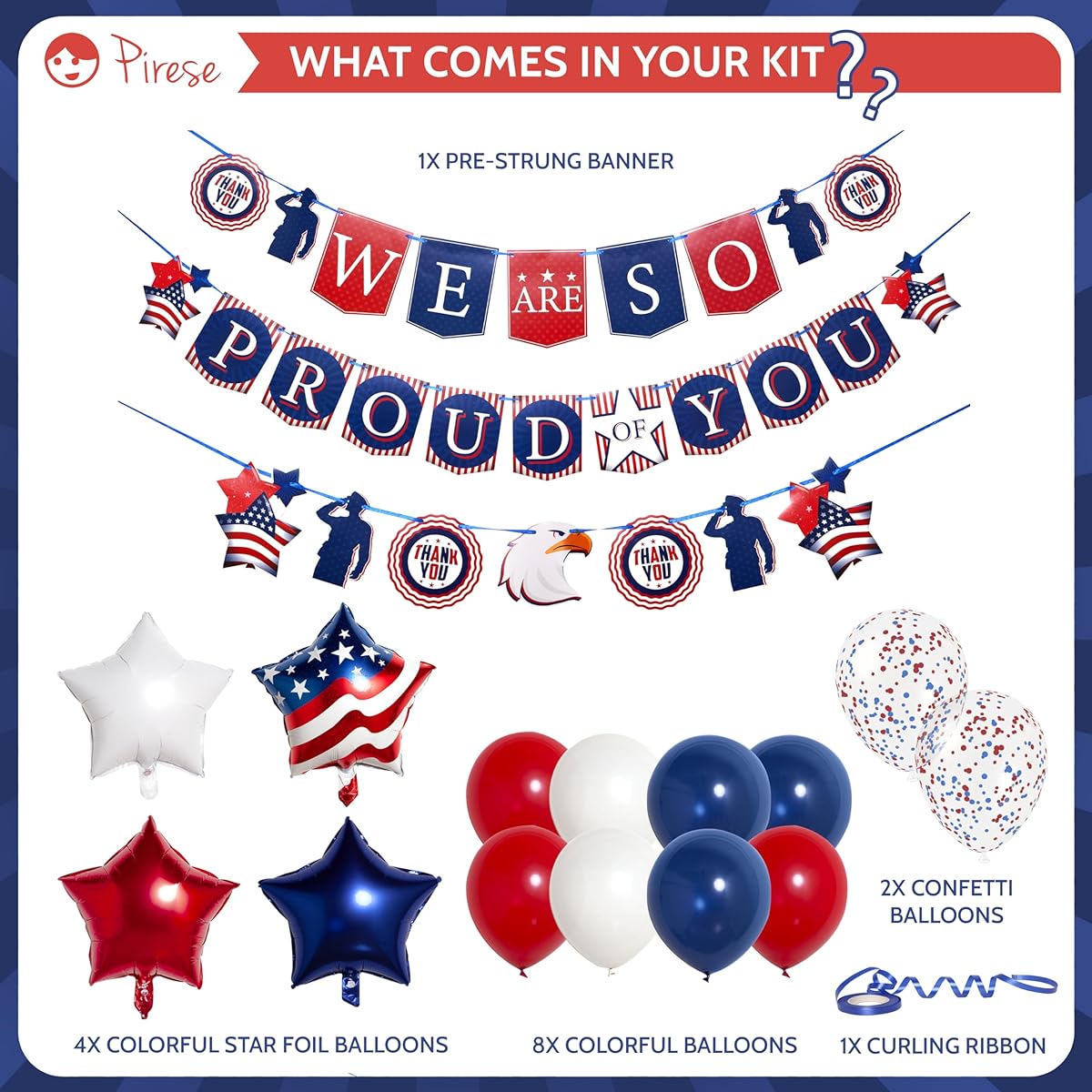 Pirese We Are So Proud of You Banner Army Party Decorations Police Party Decorations Air Force Party Decorations US Navy Party Decorations Welcome Home Banner Military Birthday Party Decorations