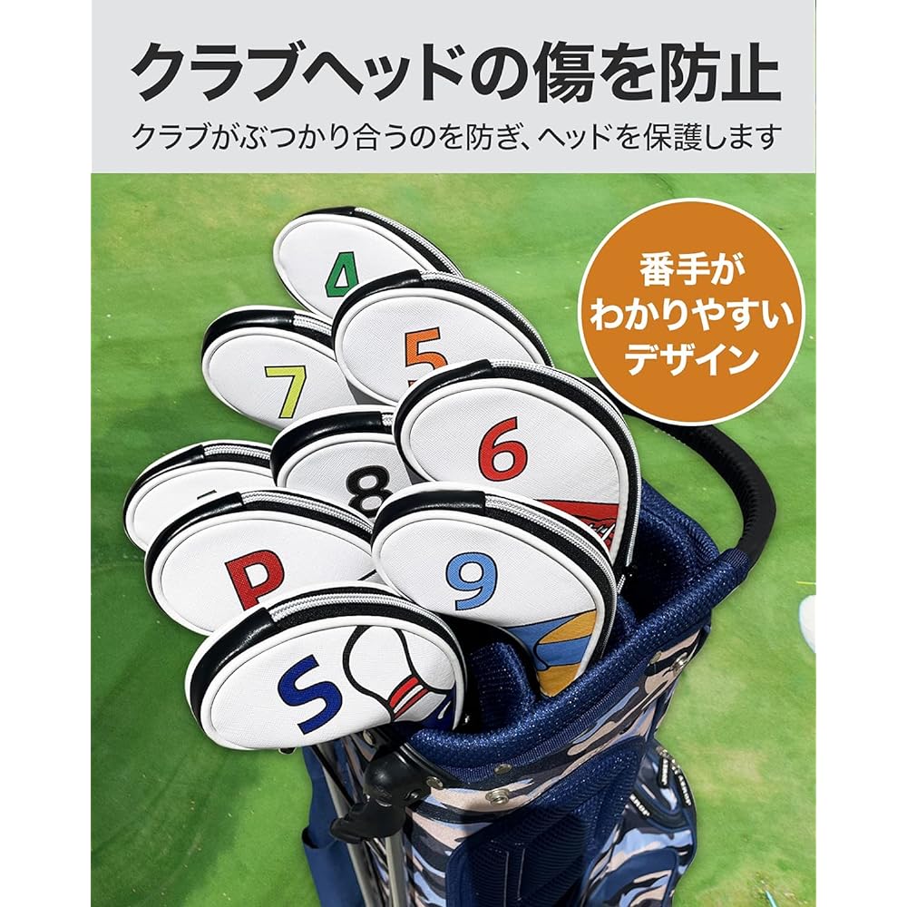 [AVANCE RAYS] Iron Cover Golf Head Cover Stylish Waterproof with Zipper Set of 9