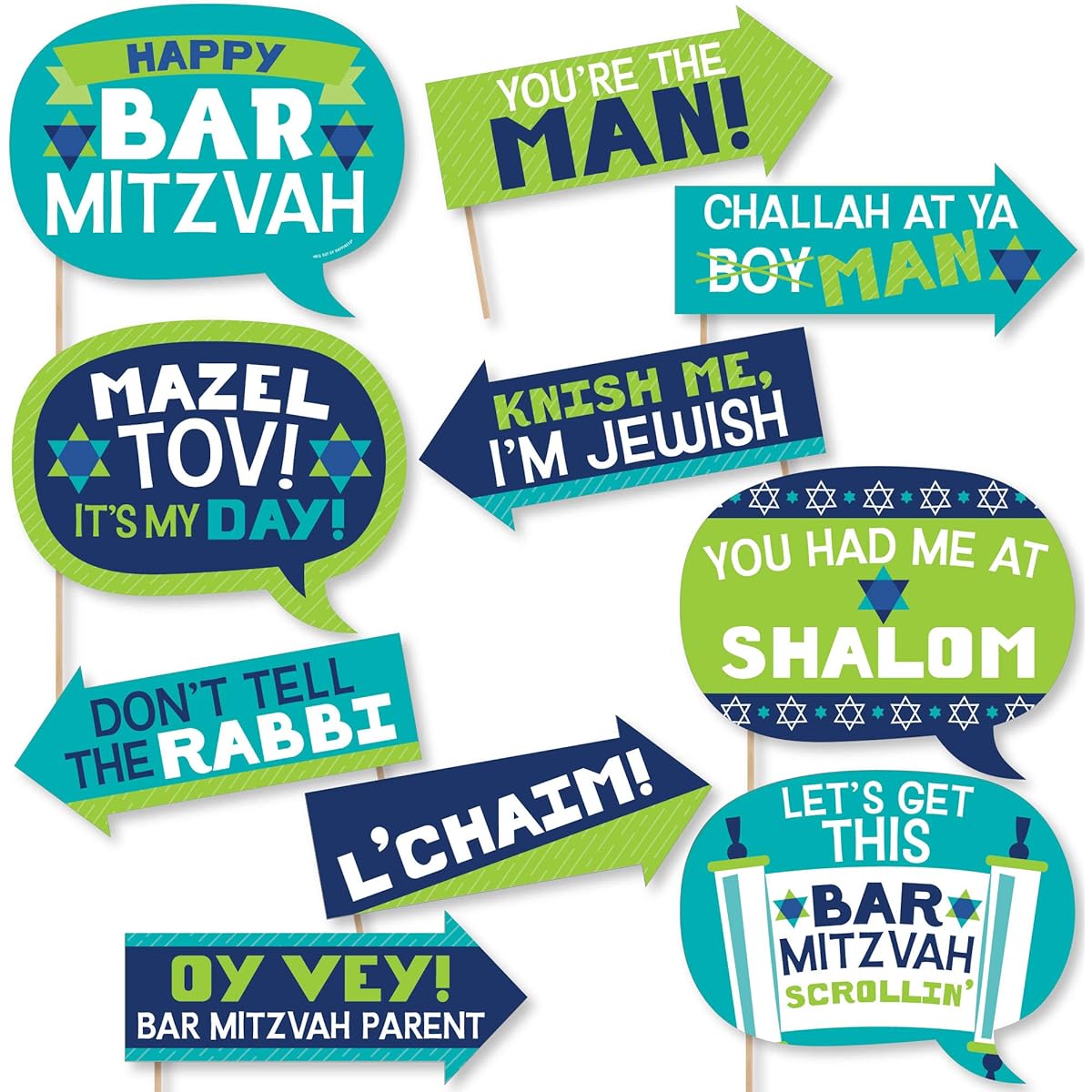 Big Dot of Happiness Funny Blue Bar Mitzvah - Boy Party Photo Booth Props Kit - 10 Pieces