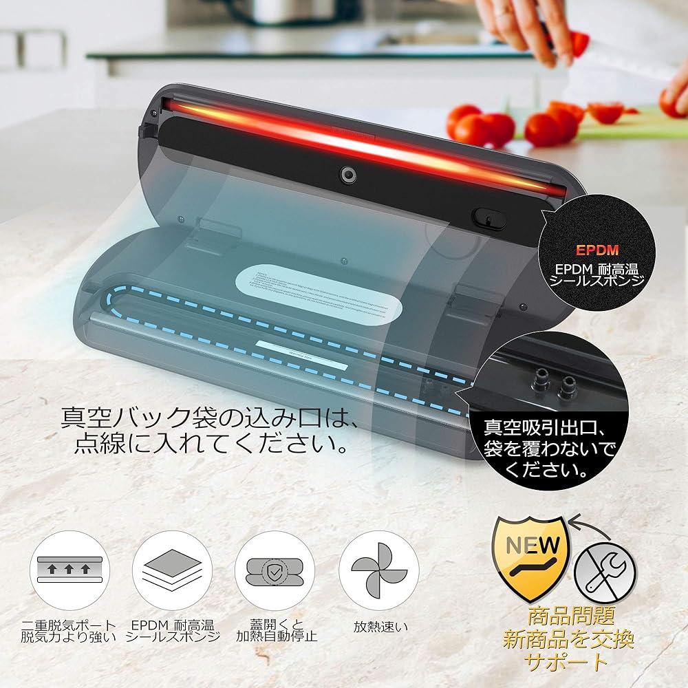 KitchenBoss Vacuum Packing Machine, Vacuum Packing Machine, Automatic Vacuum Sealer, Kitchen Boss Vacuum Packing Machine, Manual Suction Function, For Home Use, Commercial Use, Air Vent Pipe, Japanese Instruction Manual [PSE Certification] White