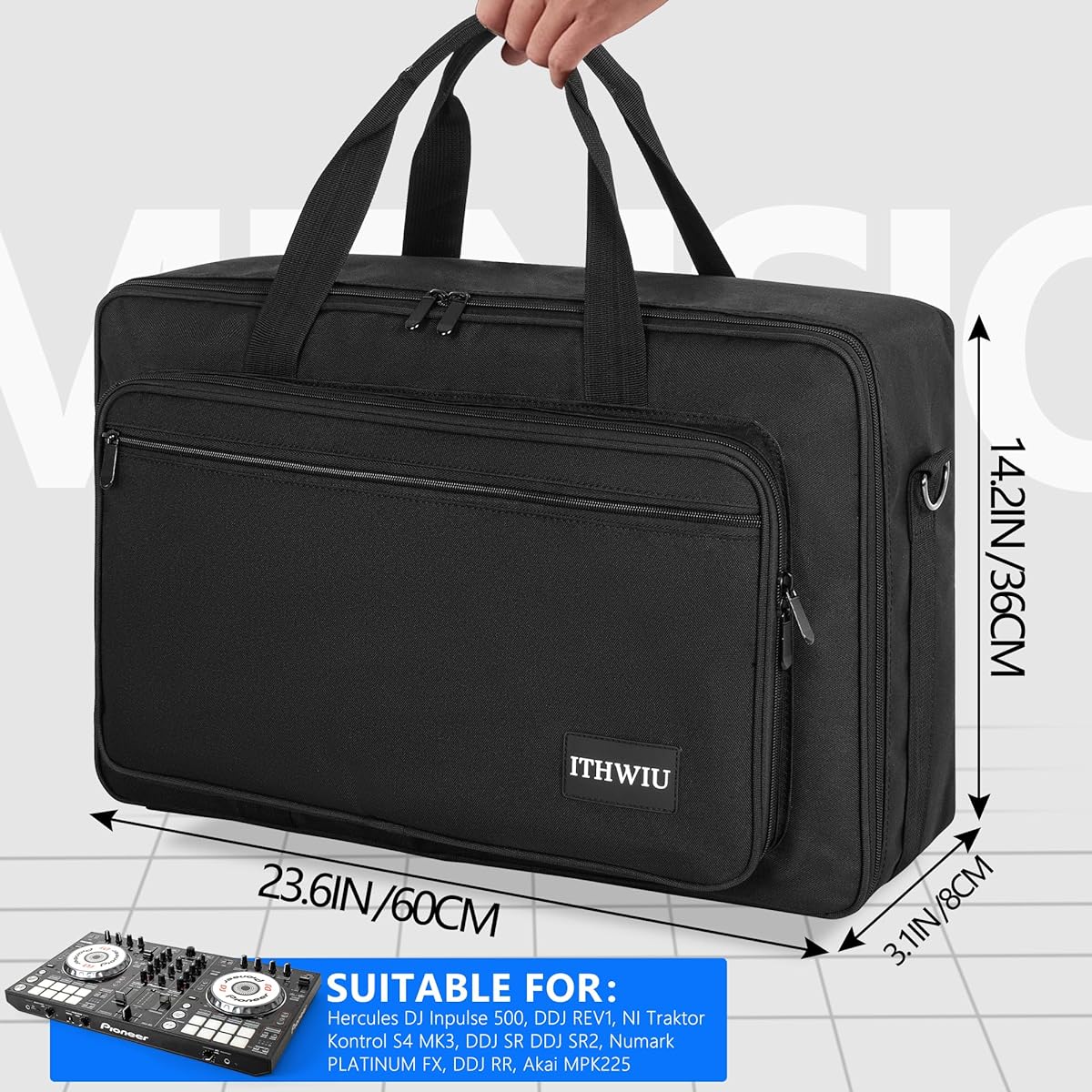 ITHWIU DDJ Controller Padded Storage Bag Hercules DJ Inpulse 500, DDJ REV1, NI Traktor Kontrol S4 MK3, DDJ SR DDJ SR2, Numark PLATINUM FX DDJ RR Akai MPK225, 23.5 x 14 x 3 inches, Black