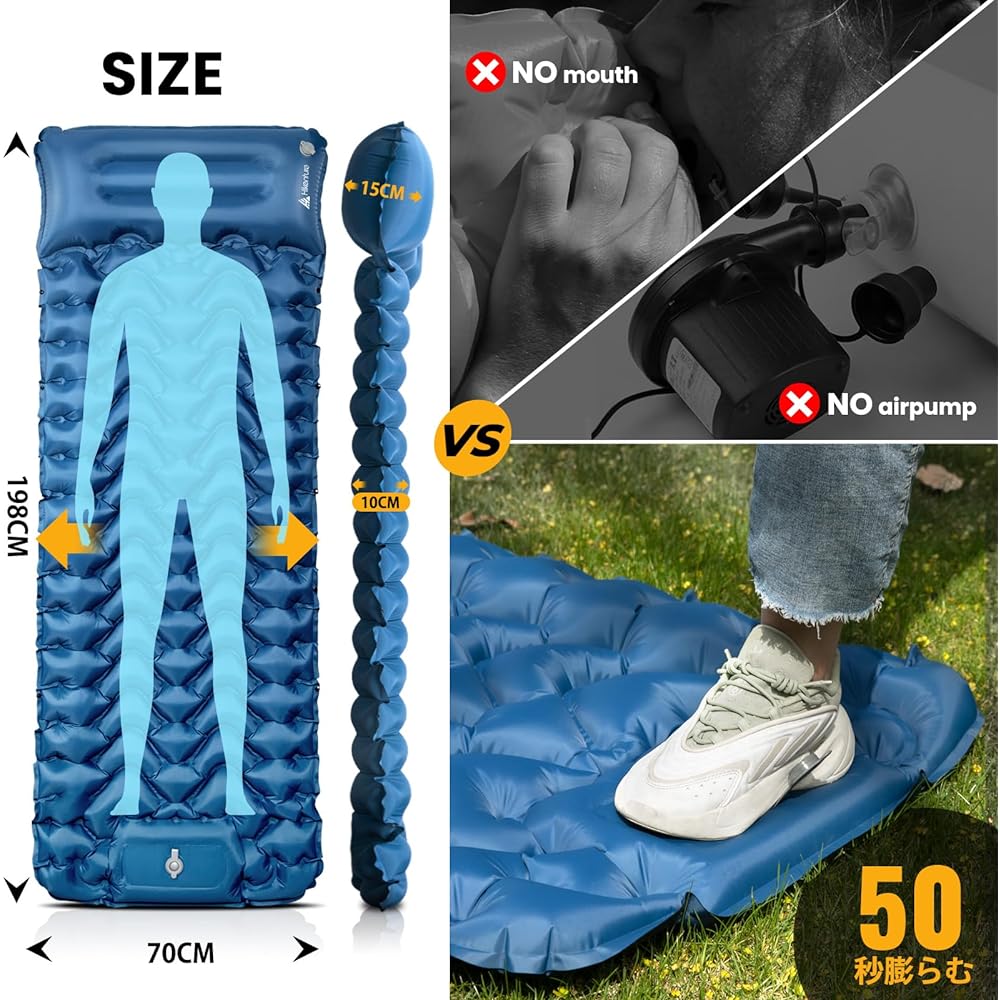 Hikenture Air Mat, Foot Operated [10cm Thickness, Inflates for 50s] Infinite Connection, Compact, Lightweight
