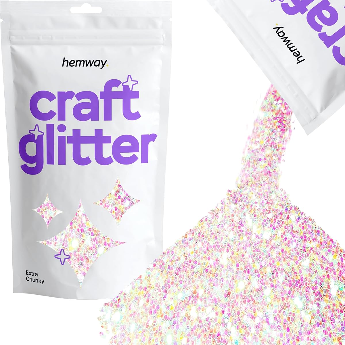 Hemway Mother of Pearl Craft Glitter 100g 3.5oz Extra Chunky 1/24" 0.03" 1mm for Art Craft Tumbler School Paper Glass Decoration DIY Projects