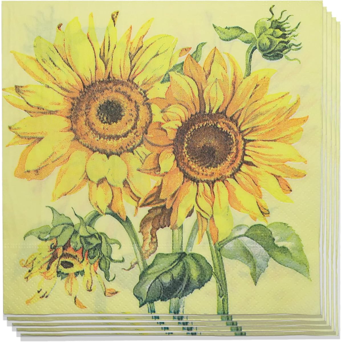 HADDIY Sunflower Paper Napkins, 40pcs Decorative Floral Napkins for Decoupage, Bulk Fall Disposable Cocktail Napkins, Sunflower Birthday Party Lunch Dinner Decorations