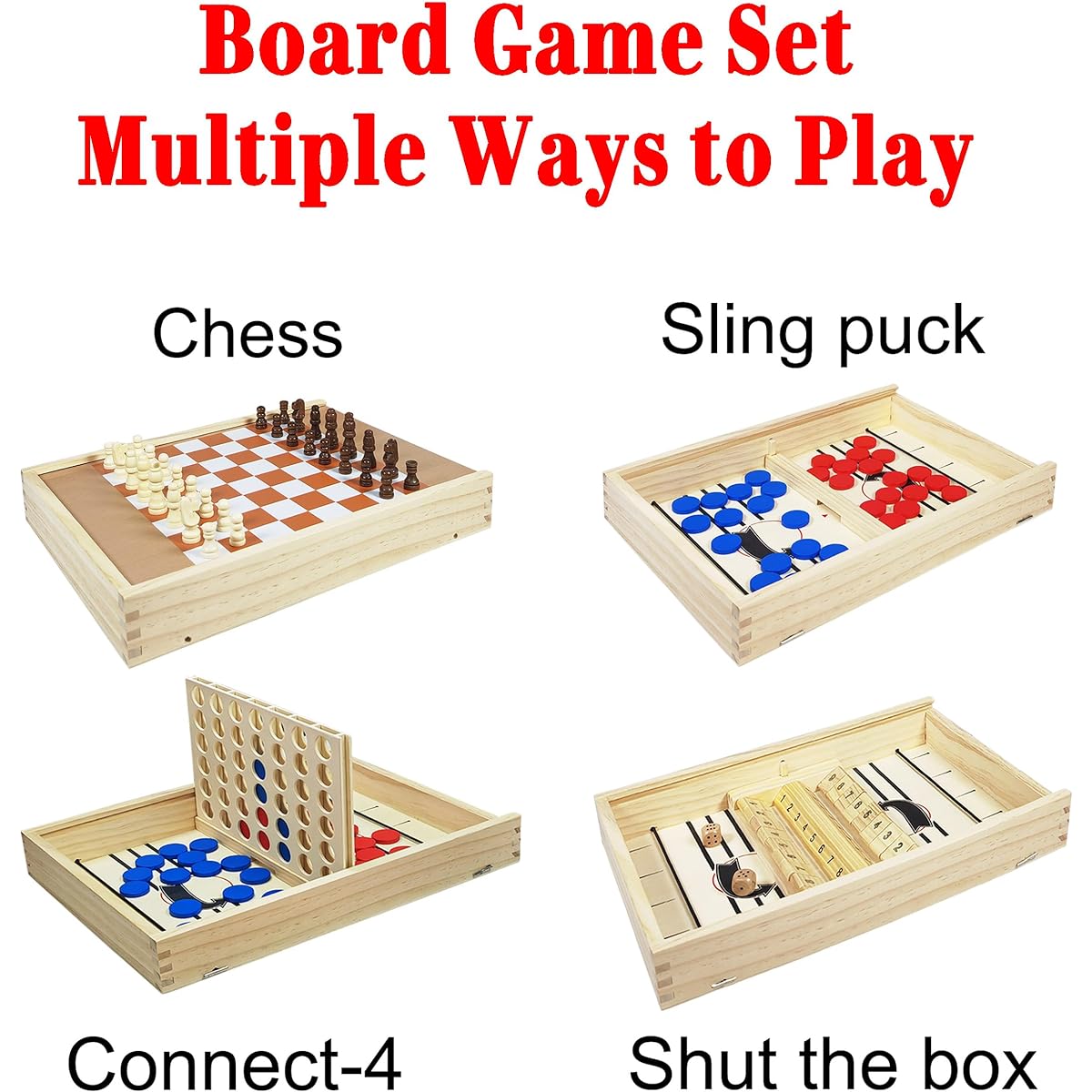 Fast Sling Pack Game 5-in-1 Set Folding Table Wooden Board Game for Adults and Families