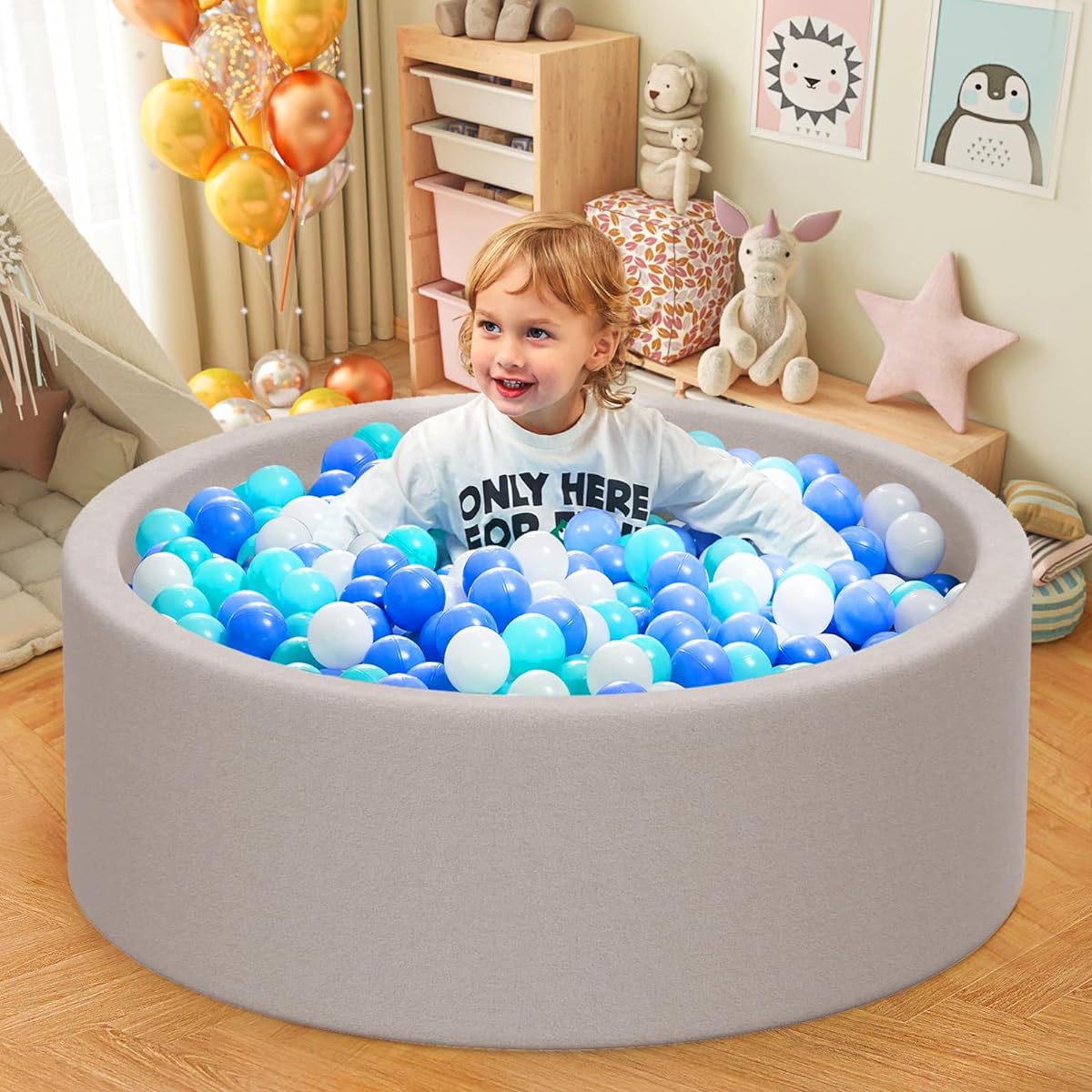 TELER Ball Pit for Toddlers 1-3 Large Size 39.4" x 11.8" Baby Ball Pit Soft Round Ball Pit for Babies Easy to Clean and Install Great Gift for Indoor and Outdoor Play - Balls Not Included (Light Gray )