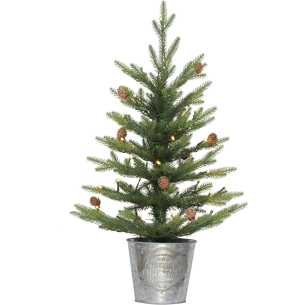 Puleo International Pre-Lit 2 Foot Tabletop Artificial Christmas Tree with 35 Lights in a Metal Pot, Green