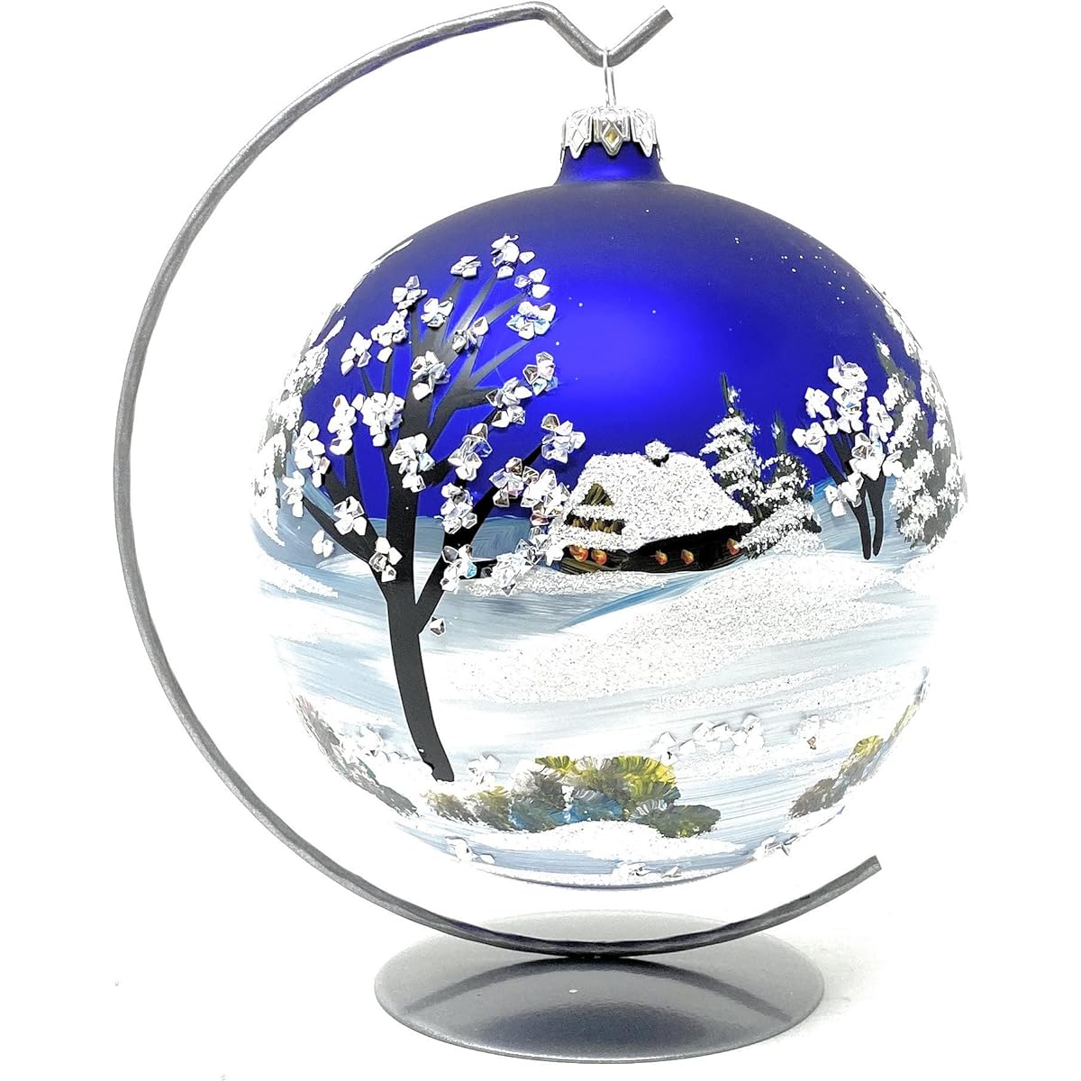 Polish Gallery Christmas Ornament Winter Night Blown Glass Ball 6" (Navy Blue Matte 150mm)
