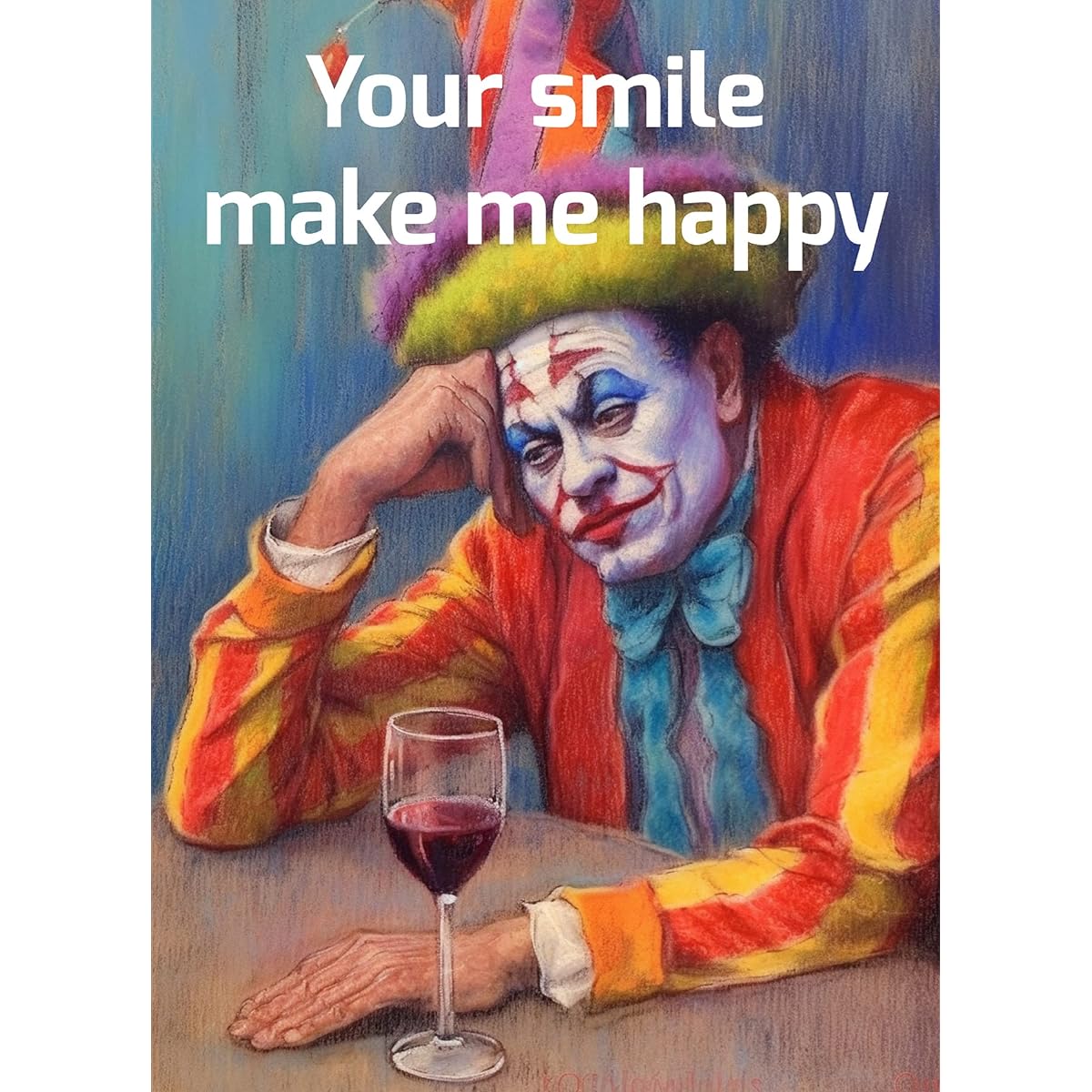 PIXILUV De-Motivational Greeting Cards ~ Face Down Alcoholic Party Clown with Glass of Wine ~ Funny Cartoon Greeting Cards for Birthdays and Any Occasion