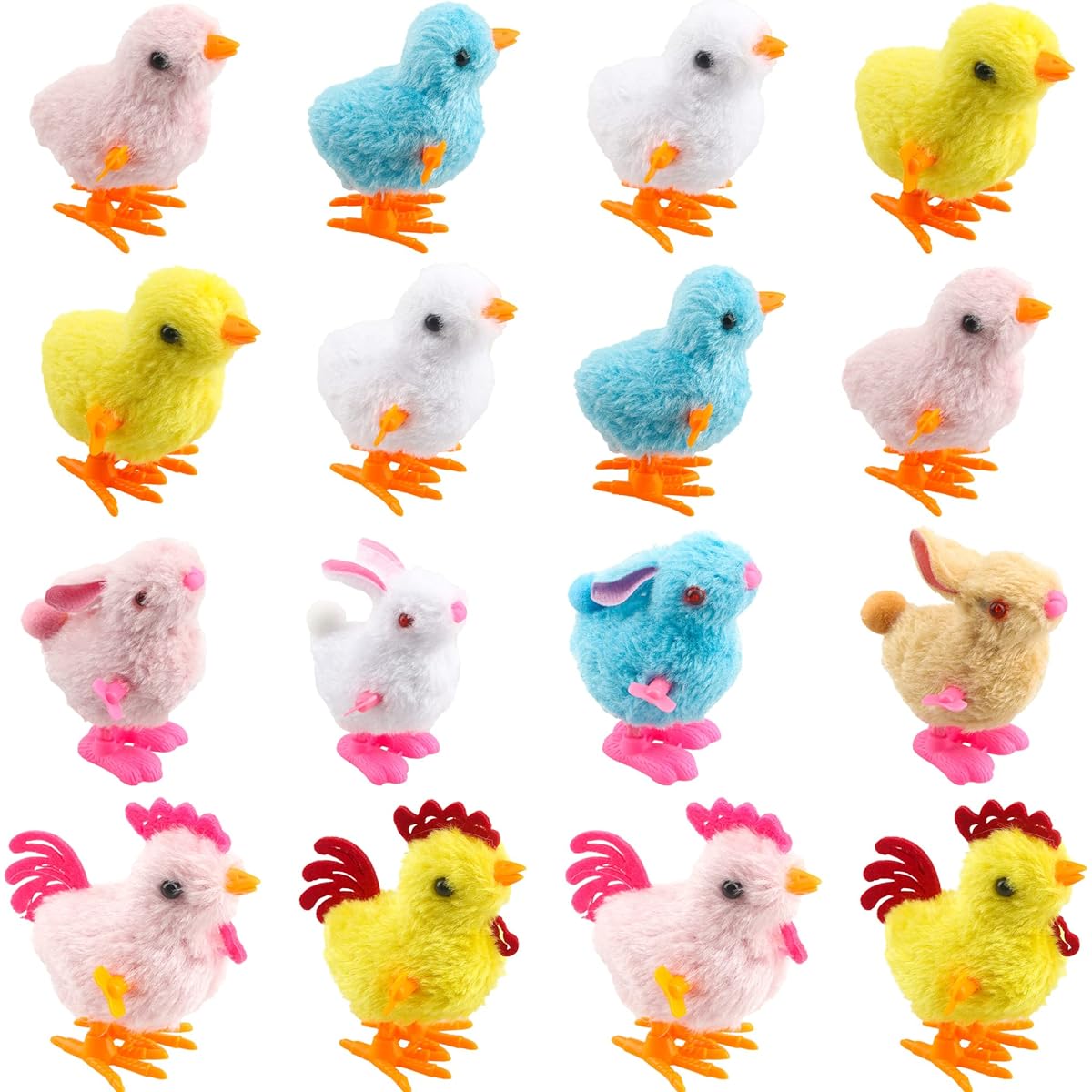 Cotiny 16 Pack Easter Roll Up Chick Bunny Toy Easter Basket Plush Jumping Chicken Rabbit School Home Office Easter Decorations Party Supplies