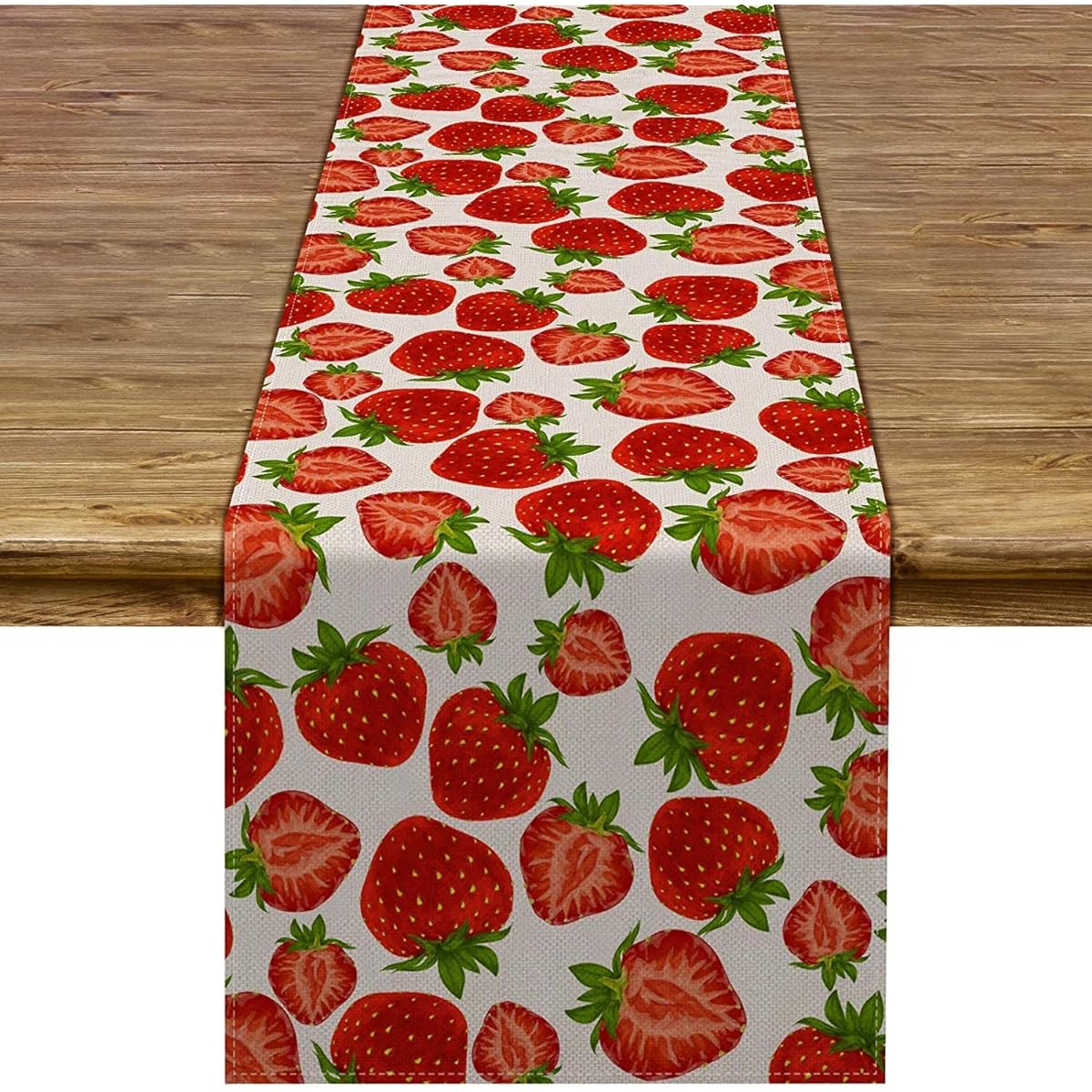 Pudodo Strawberry Table Runner Spring Summer Fruit Strawberry Theme Birthday Baby Shower Party Kitchen Dining Home Decor (13" x 108")