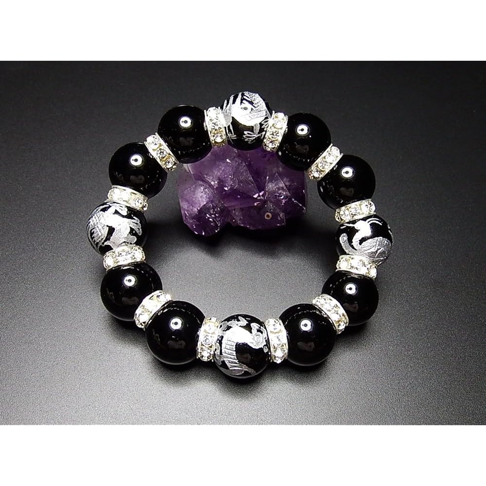 Ishigai isigaii Difficult to obtain super thick natural stone 18mm onyx hand-carved by the Four Gods luxury rondelle prayer beads bracelet power stone