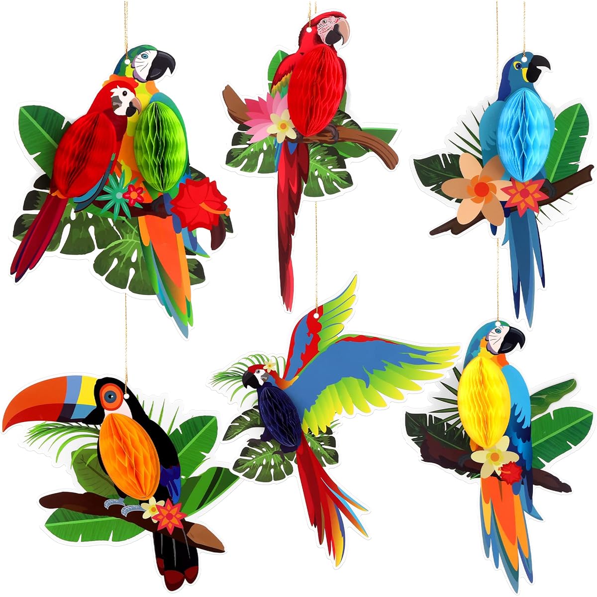 KatchOn Tropical Bird Honeycomb Cutouts - Big 6 Pack | Luau Party Decorations | Tropical Party Decor, Hawaiian Party Decorations, Rainforest Decorations | Jungle Decor, Tiki Party