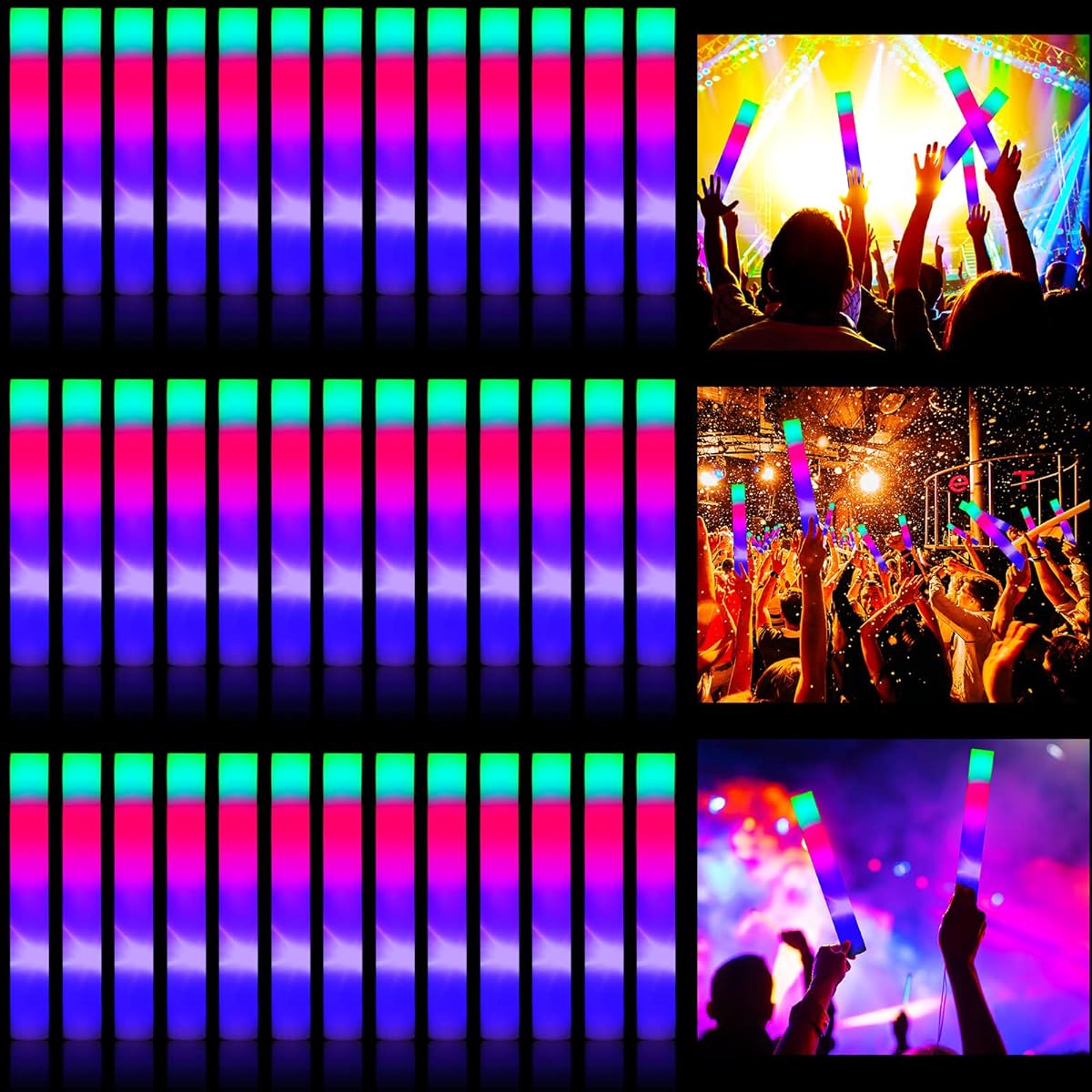 Vinsot 200pcs Light Up Foam Sticks LED Foam Glow Sticks Bulk 3 Modes Colorful Flashing LED Strobe Sticks Glow in the Dark for Party Birthday Parties, Concerts, Events
