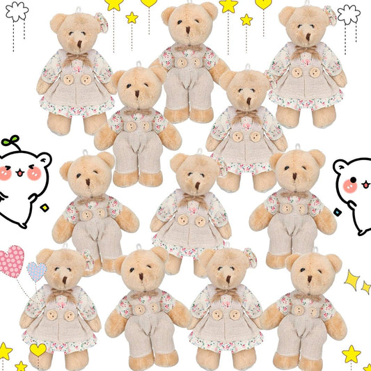 12 Pieces Mini Bear Stuffed Animal Plush Toy Bear, Mini Couple Bear with Burlap Clothes Small Bear Toys for Birthday Wedding Decorations Christmas Party Favors (Fresh Style, Multicolor)