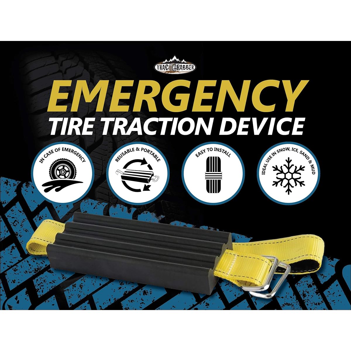 Trac-Grabber - The "Get Unstuck" Traction Solution for Trucks/SUV's - Emergency Rescue Device, Prevents Slipping in Snow, Sand & Mud - Chain or Snow Tire Alternative (Set of 4 Blocks & Straps)