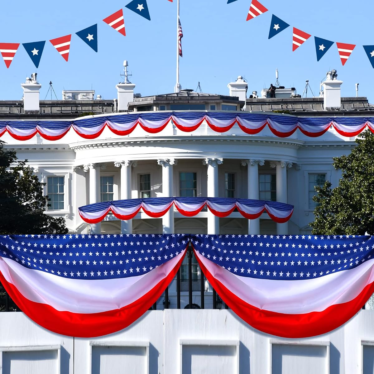 Buryeah 4 Pieces Large American Flag Patriotic USA Flag Banner Red White Blue Stars and Stripes Flag Scarf for 4th of July Independence Day Decorations for Outdoor and Indoor 30ft x 24in Each