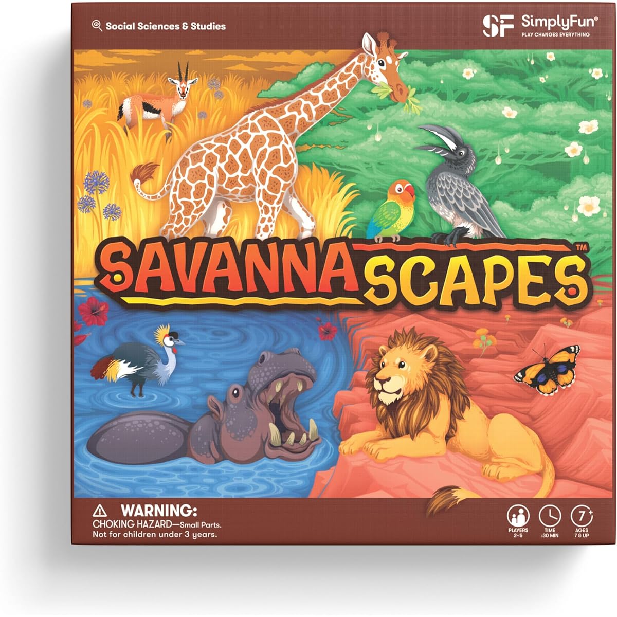 SimplyFun SavannaScapes - Wildlife and Ecosystem Educational Game for Kids Ages 7 & Up - Engaging, Strategic and Fun - 2 to 5 Players