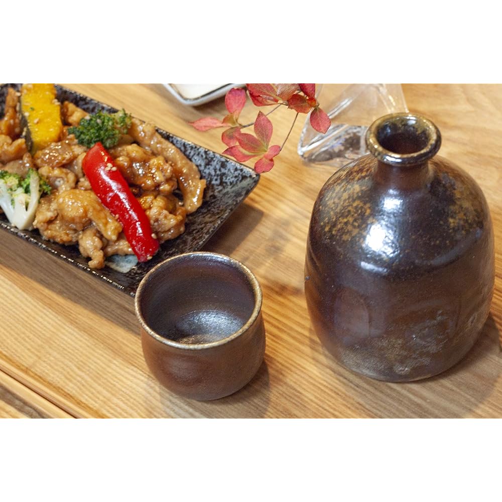 Mugenan Bizen Ware Mugen Kobo Samakiri Sake Set (Sake Kuri/Sake Cup) Traditional Crafts Tokkuri Set (Gift Present with Wooden Box)