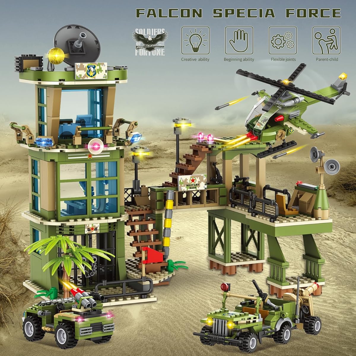WVINVW Military Base Building Blocks Set Collection Decoration Gift Idea for Boys Ages 6-12+