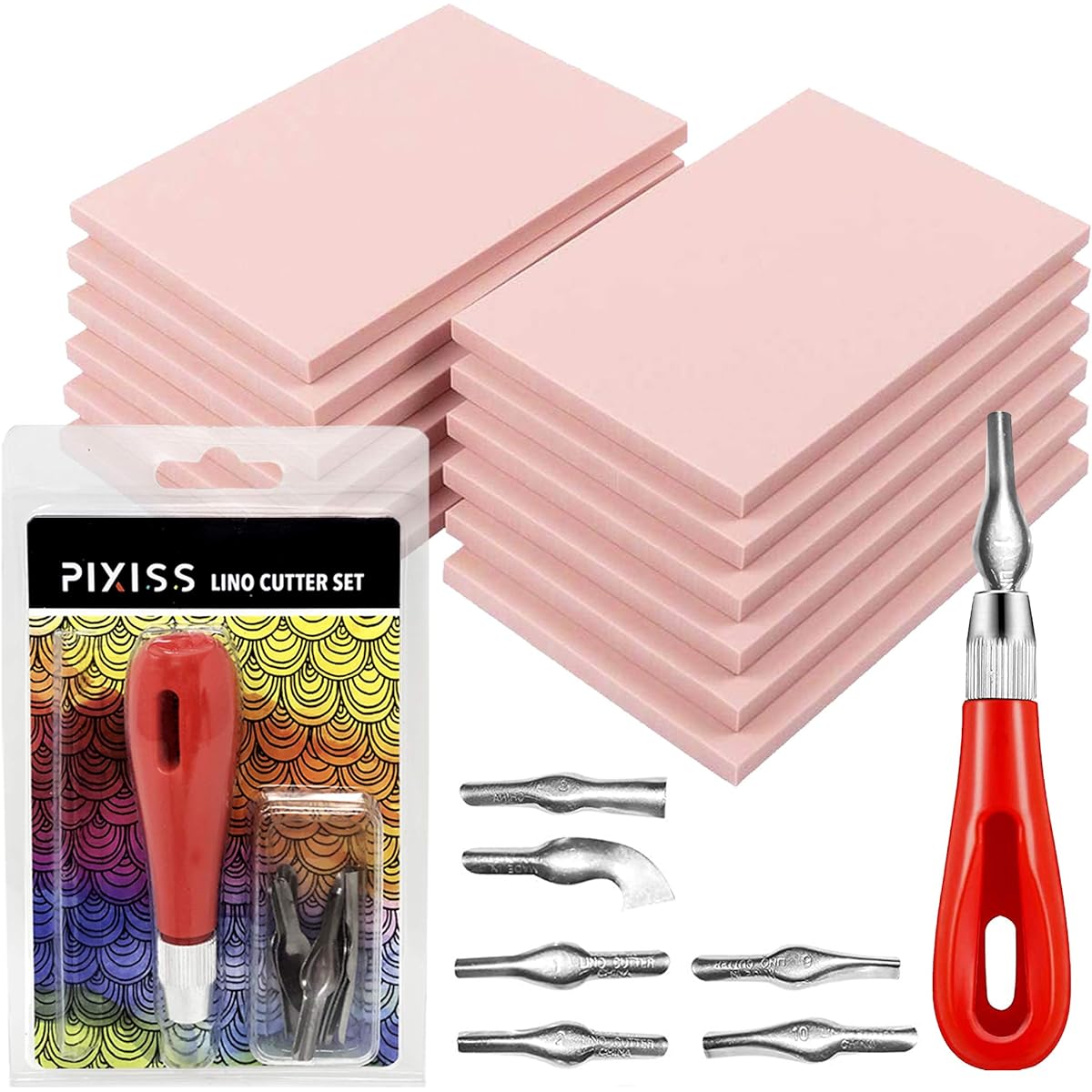 Rubber Block Stamp Carving Block Stamp Making Kit with Cutter Tool 12 Pack Carving Rubber Stamp for Printing and More