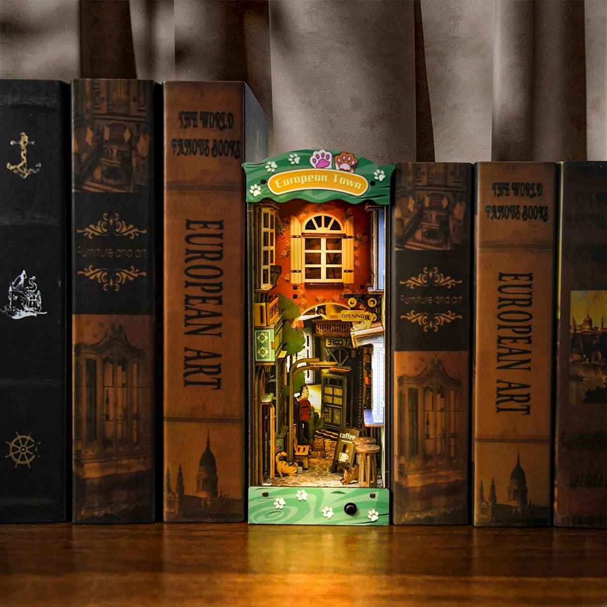 DIY Book Nook Kit, 3D Wooden Puzzle, Book Nook Miniature Kit, DIY Dollhouse Wooden Bookends, Decorative Creativity, Small Bookends Model Kits for Adults and Kids, Diorama Kit
