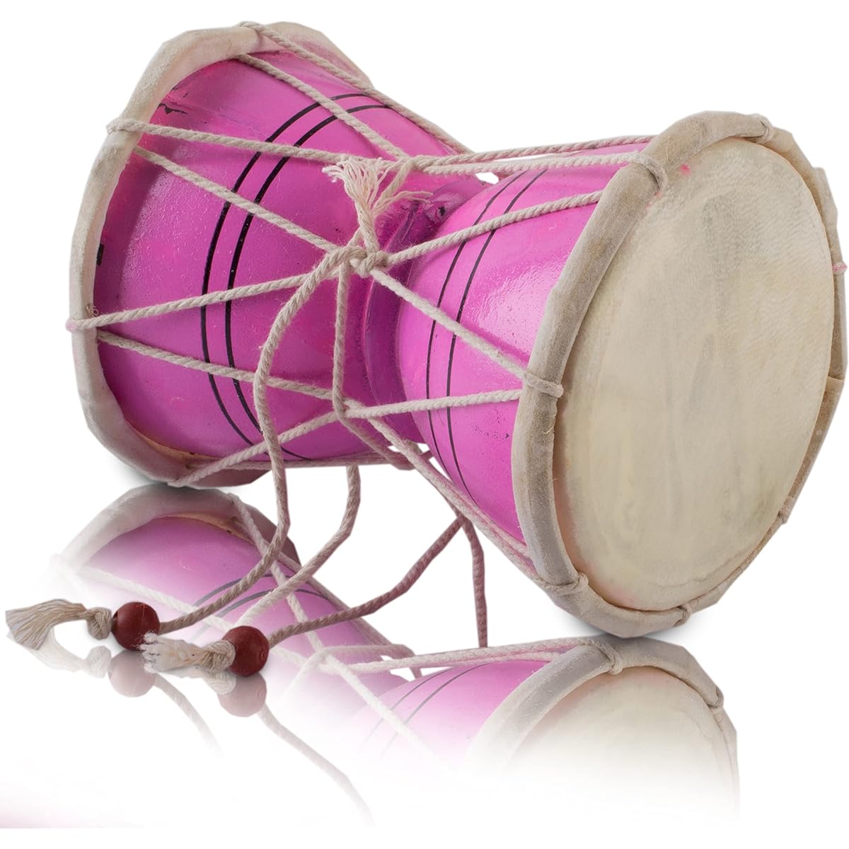Handmade Wooden & Leather Classic Indian Ethnic Dumroo Hand Drum Set Percussion Decoration Collectible Showpiece Musical Instruments of the World (Pink)