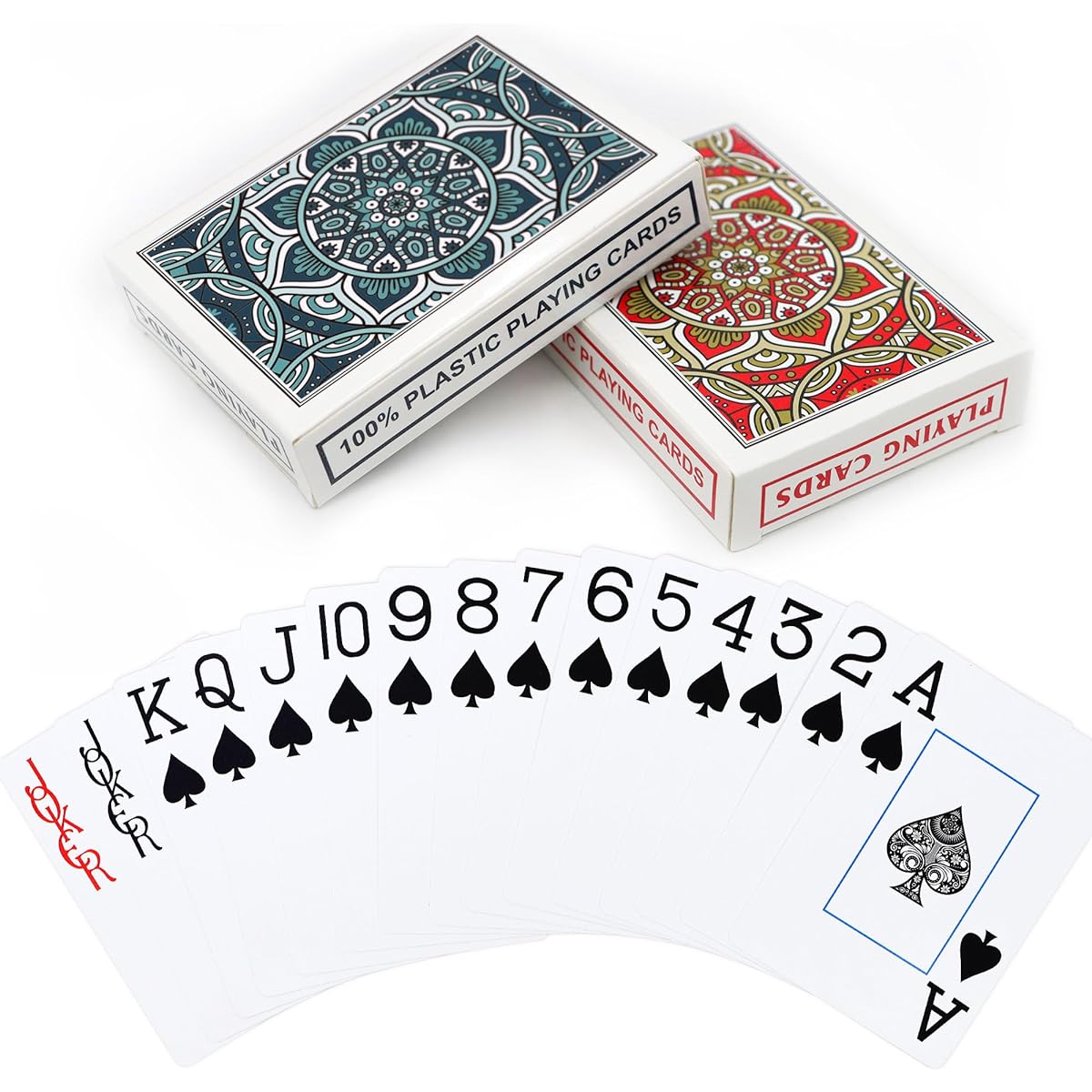 Metsyth Plastic Playing Cards 2 Pack Waterproof Poker Cards Jumbo Large Print Playing Cards for Adults and Seniors Set of 2 Cards Poker Size Cards Professional for Fun Card Games Lake Blue/Red
