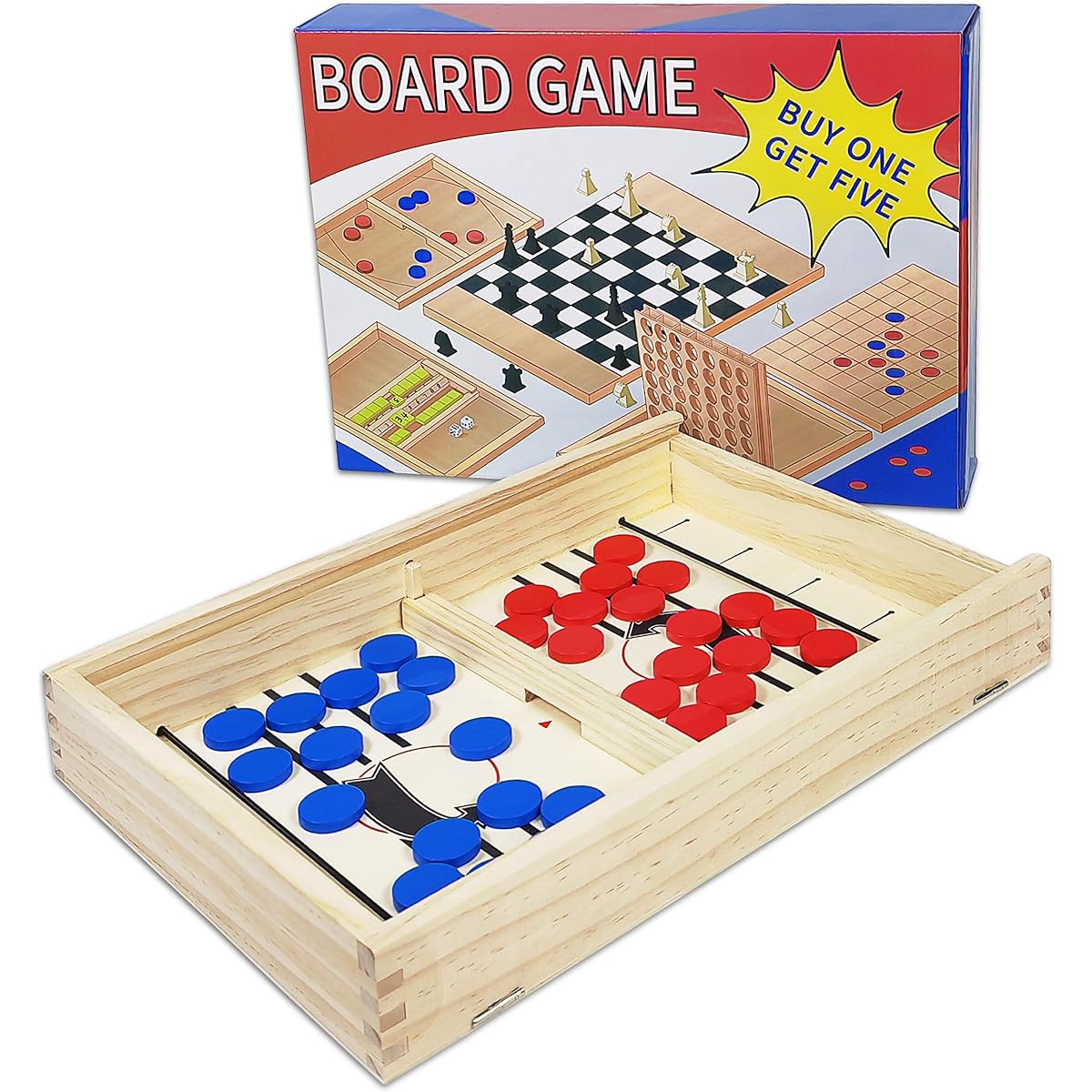 Fast Sling Pack Game 5-in-1 Set Folding Table Wooden Board Game for Adults and Families