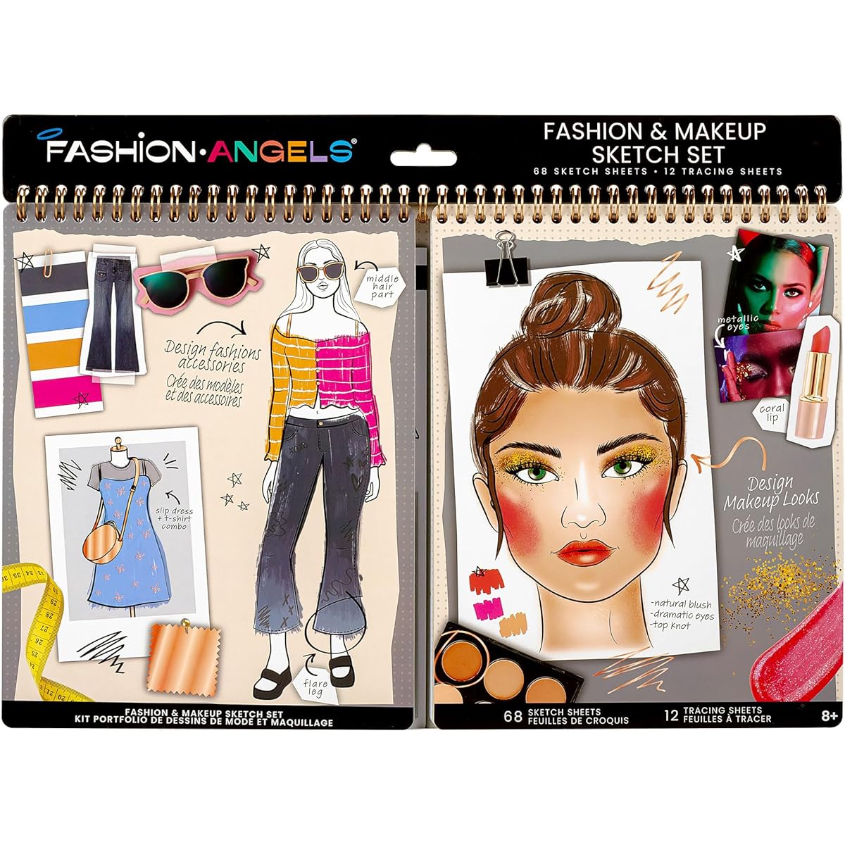 Fashion Angels Makeup & Fashion 2 in 1 Sketch Portfolio - 60+ Sketch Sheets, and 12 Tracing Sheets - Girls Drawing - Beauty and Fashion Plates - Spiral-Bound Girls Coloring Book - Ages 8 and Up