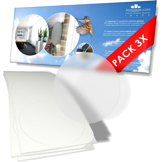 3 Sets of 21 Round Stickers (63 Rounds) - Anti-Collision Stickers to Prevent People and Birds from Colliding with Window Glass / Choice of Colors (Diameter: 3 inches) (Semi-Clear Frosted/Dust)