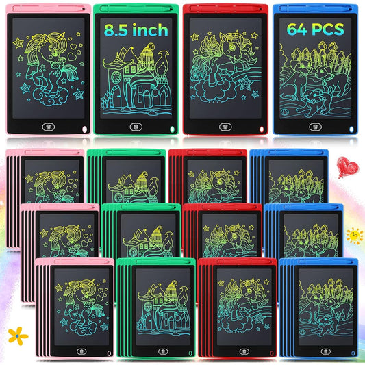 64 Pieces LCD Writing Tablet for Kids Bulk 8.5 Inch Colorful Doodle Pad Reusable Screen Drawing Pad Erasable Painting Pad Learning Educational Toy Gift for Boys/Girls Ages 3-8