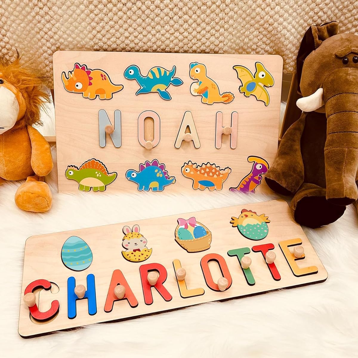Gowelly Personalized Wooden Name Puzzle for Kids, Custom Baby Name Puzzle 1-3 Unique Spelling Learning Toys for 1 Year Old, 1-3 Year Old Boys & Girls Birthday Gift