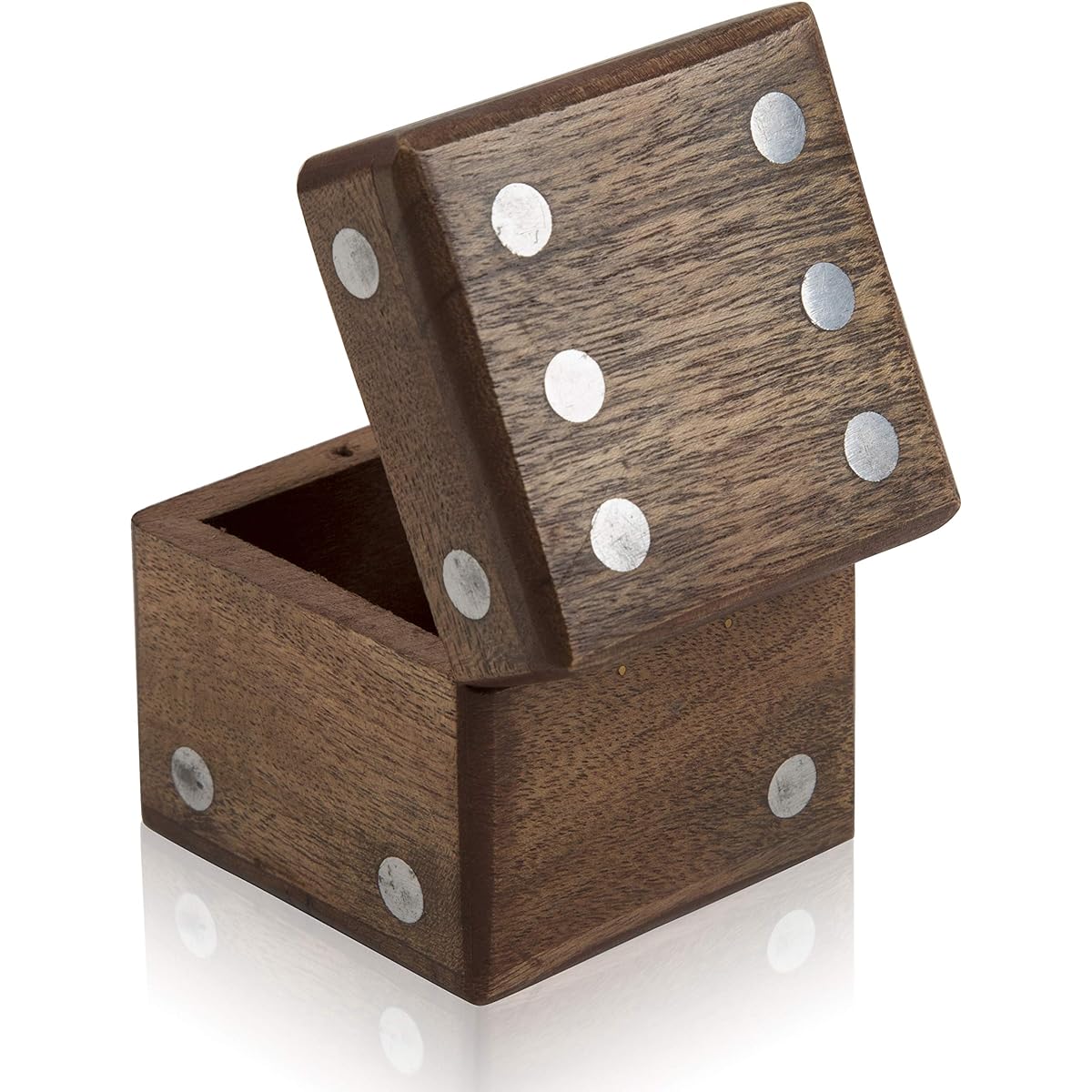 Handmade Wooden 5 Piece Dice Box Holder Shaker Dice Roller Portable Dice Cup 5 Dice Game Set Storage Case Decorative Brass Inlay Birthday Housewarming Party Favor Gift Men Women