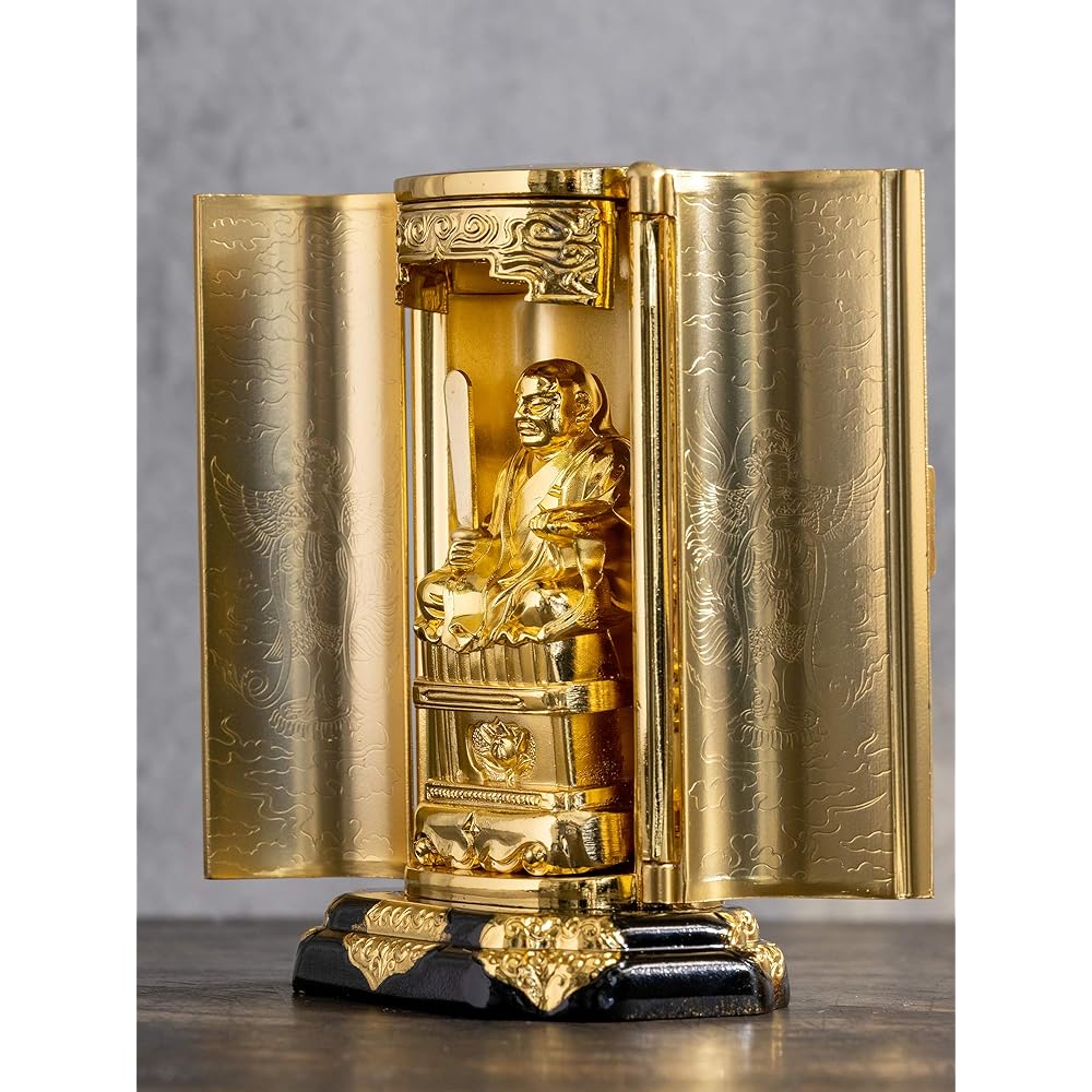 Buddha statue Nichiren Shonin with Zushi (gold plated/24K gold) _ "Nichiren Sect" Rissho Daishi Takaoka copperware (Nichiren Shonin Z)