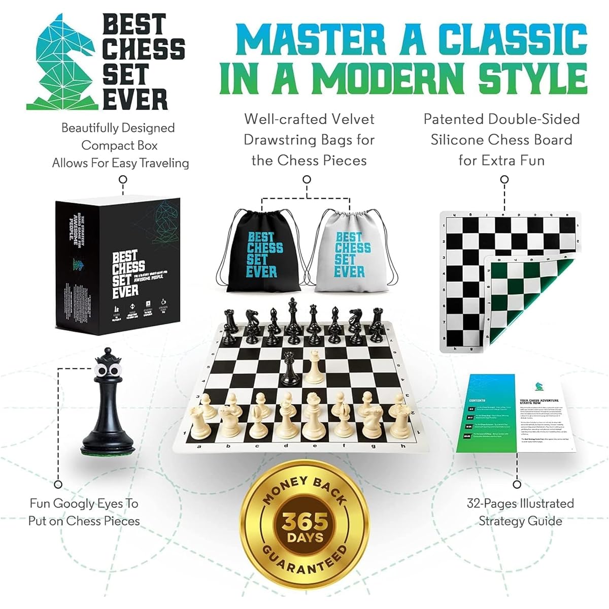 Quadruple Weight Tournament Natural Chess Set with Black Board