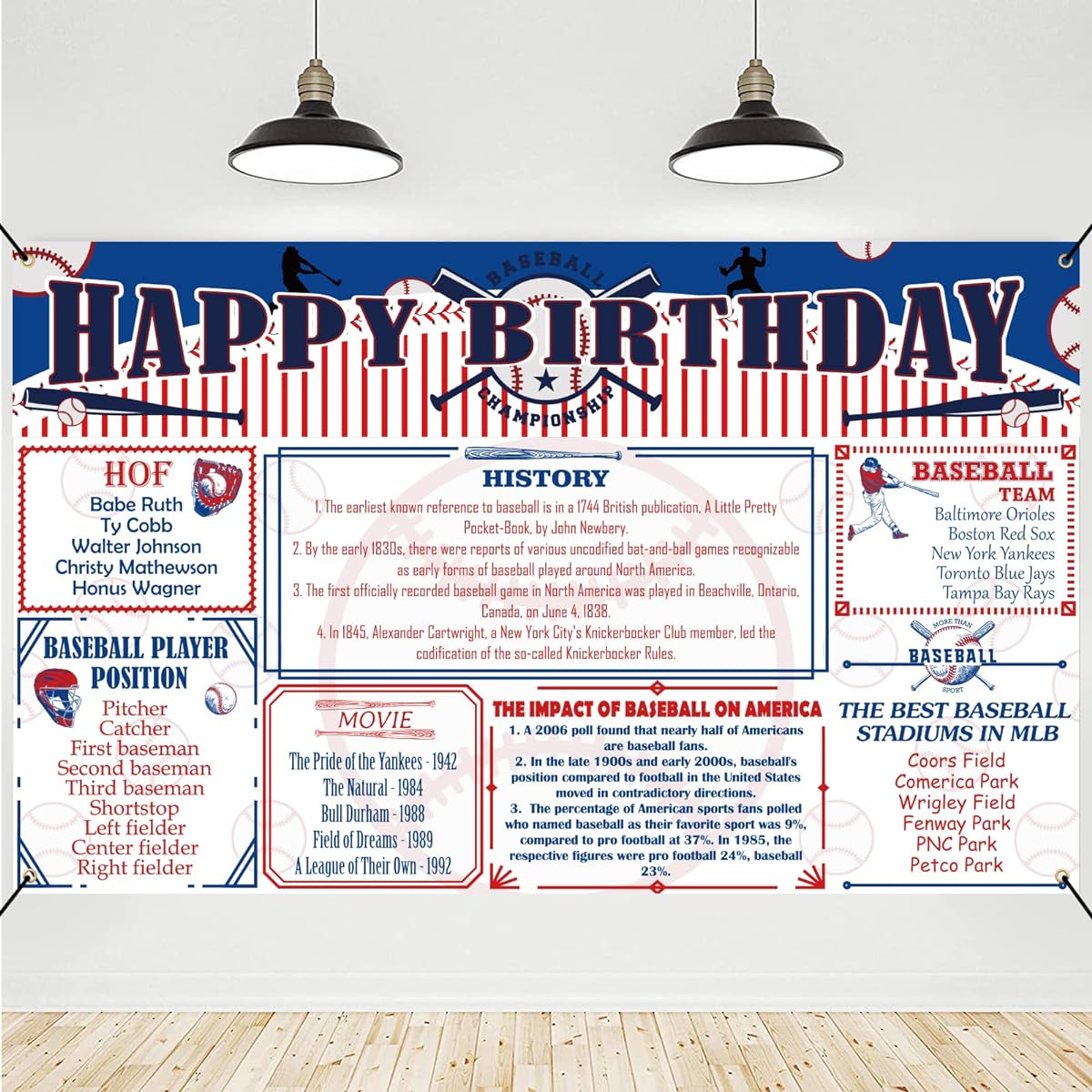Crenics Baseball Birthday Party Decorations, Baseball Happy Birthday Banner Backdrop, Large Baseball Birthday Poster, Baseball Theme Birthday Party Supplies, 5.9 x 3.6 ft