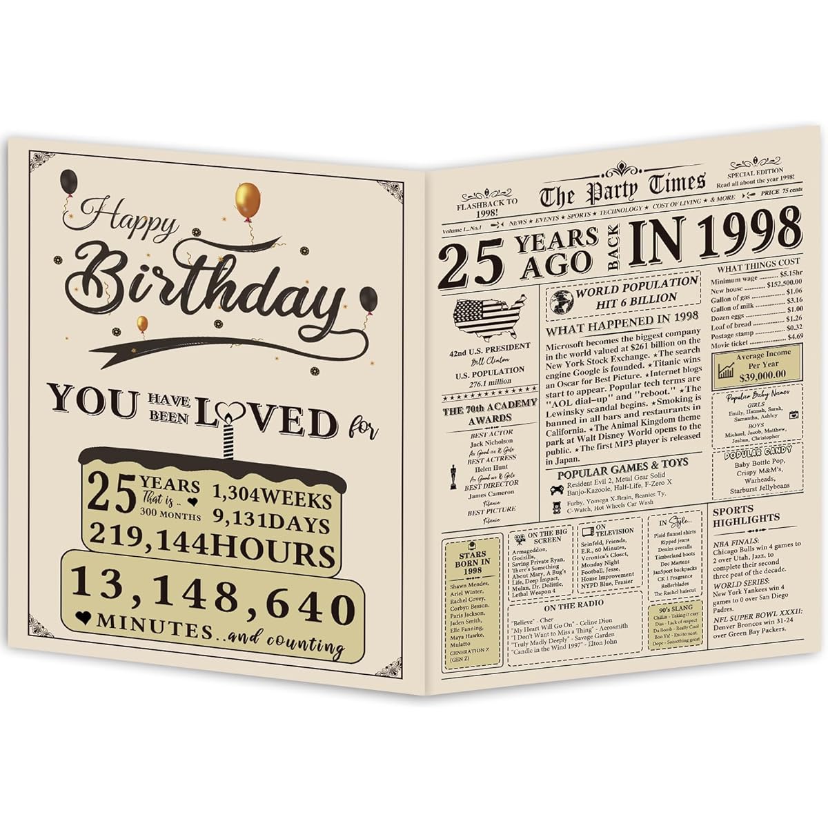 Supoeguk Jumbo 25th Birthday Cards for Him Her 25th Birthday Cards for Boyfriend Girlfriend Happy 25th Birthday Party Decorations 1998 Birthday Cards
