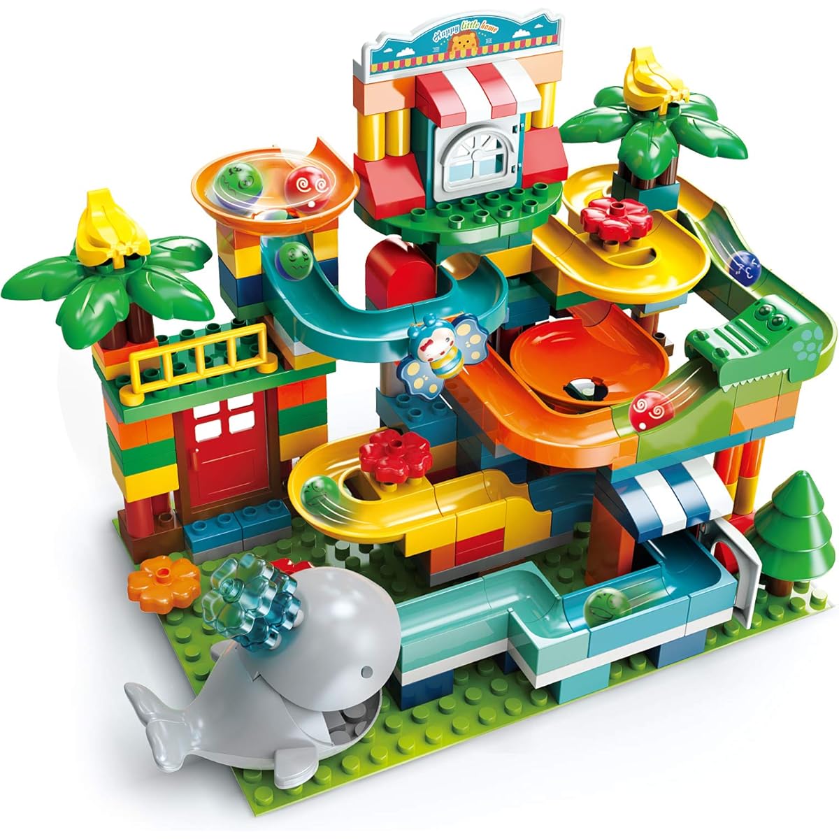 REMOKING Marble Run Building Blocks 2 in 1 Compatible Blocks Model with 8 Marble Balls Educational Race Track Building Blocks Set, Great Gift for Kids Ages 3+ (259 Pieces)