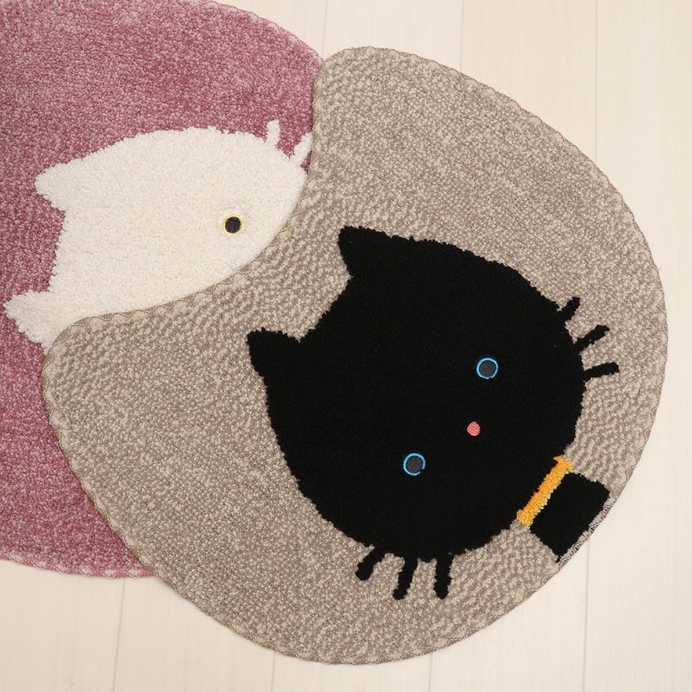 isso ecco chatron toilet fabric [toilet mat, lid cover, slippers, cat, white cat, black cat, cute] (toilet mat/slippers set, pink)