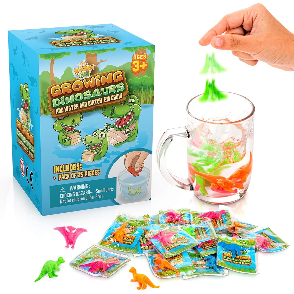 IPIDIPI TOYS Water Raised Dinosaurs - 25 Pack - Individually Wrapped Favors - Expandable Animals - Party Supplies Goodie Bag Fillers - Great Gifts for Boys and Girls - Great Easter Egg Fillers