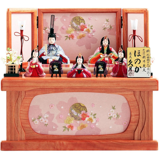 Kyugetsu Dolls Honoka Series Iris Hina Dolls, Woodgrain Five-Piece Set, Storage Stand Decoration, Width 50cm, Depth 31cm, Height 45cm [Hina Dolls/Hina Dolls] 68246