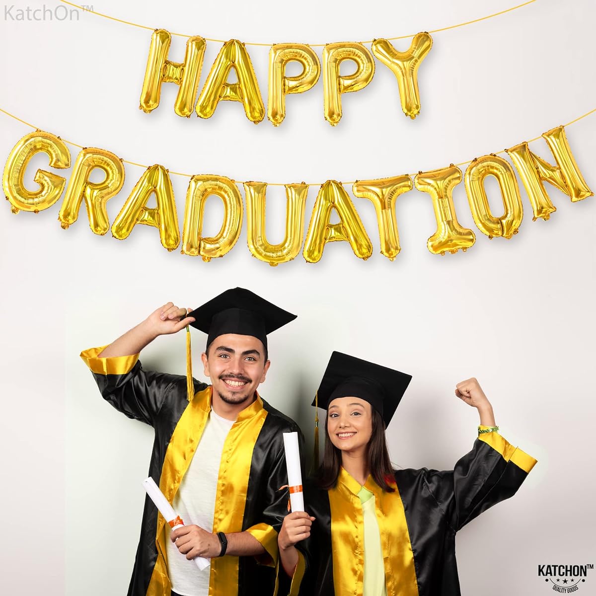 Happy Graduation Balloons Banner - 40.64cm | Happy Graduation Banner for 2022 Gold Graduation Party Decorations | Graduation Banner for 2022 Gold Graduation Decorations | Congratulations Banner