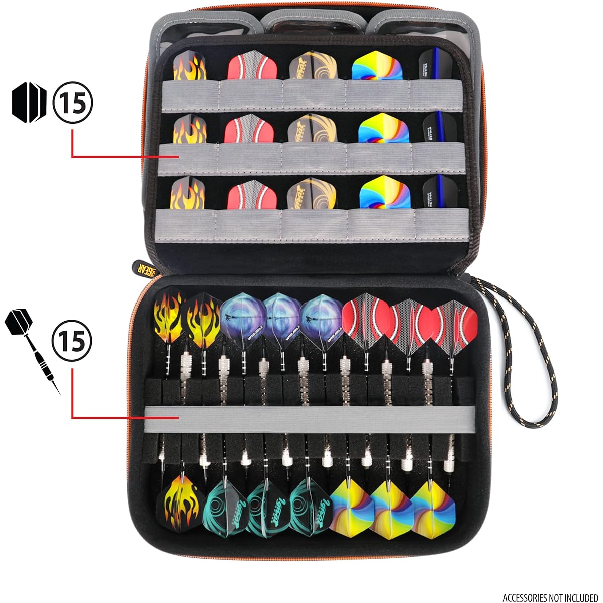 USA GEAR XL Semi-Hard Shell Dart Case - Dart Carry Case for Darts (15) Dart Tips, Dart Shafts, Dart Flights and Other Dart Accessories - Fits Soft Tip and Steel Tip Darts (Black)