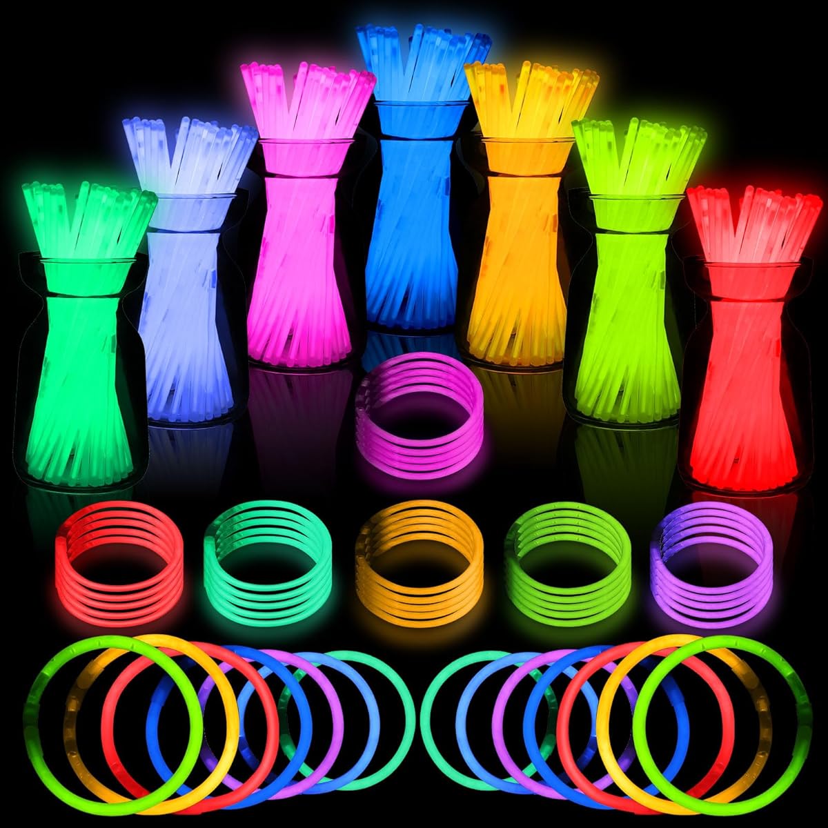JICUICUI Glow Sticks Party Pack 500pcs Super Bright Glow in the Dark Party Supplies (1000pcs Total) 8" Glow Sticks Necklace Bracelet with Connectors GlowSticks Bulk Neon Party Supplies Glow Party Decorations