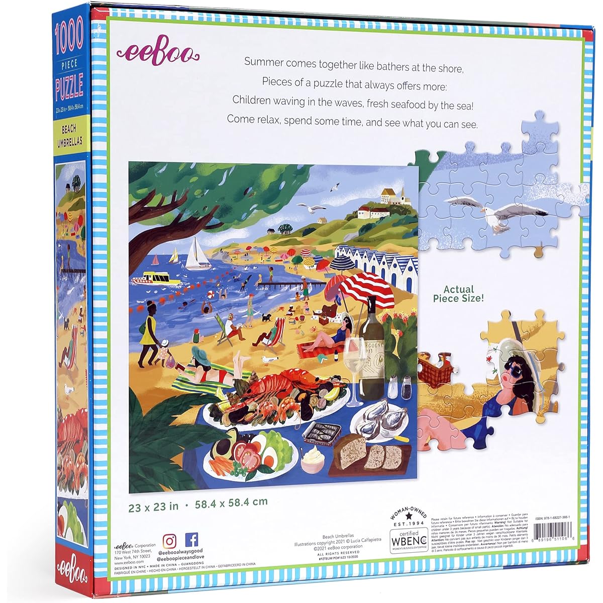 eeBoo Piece and Love Beach Umbrella 1000 Piece Square Adult Jigsaw Puzzle