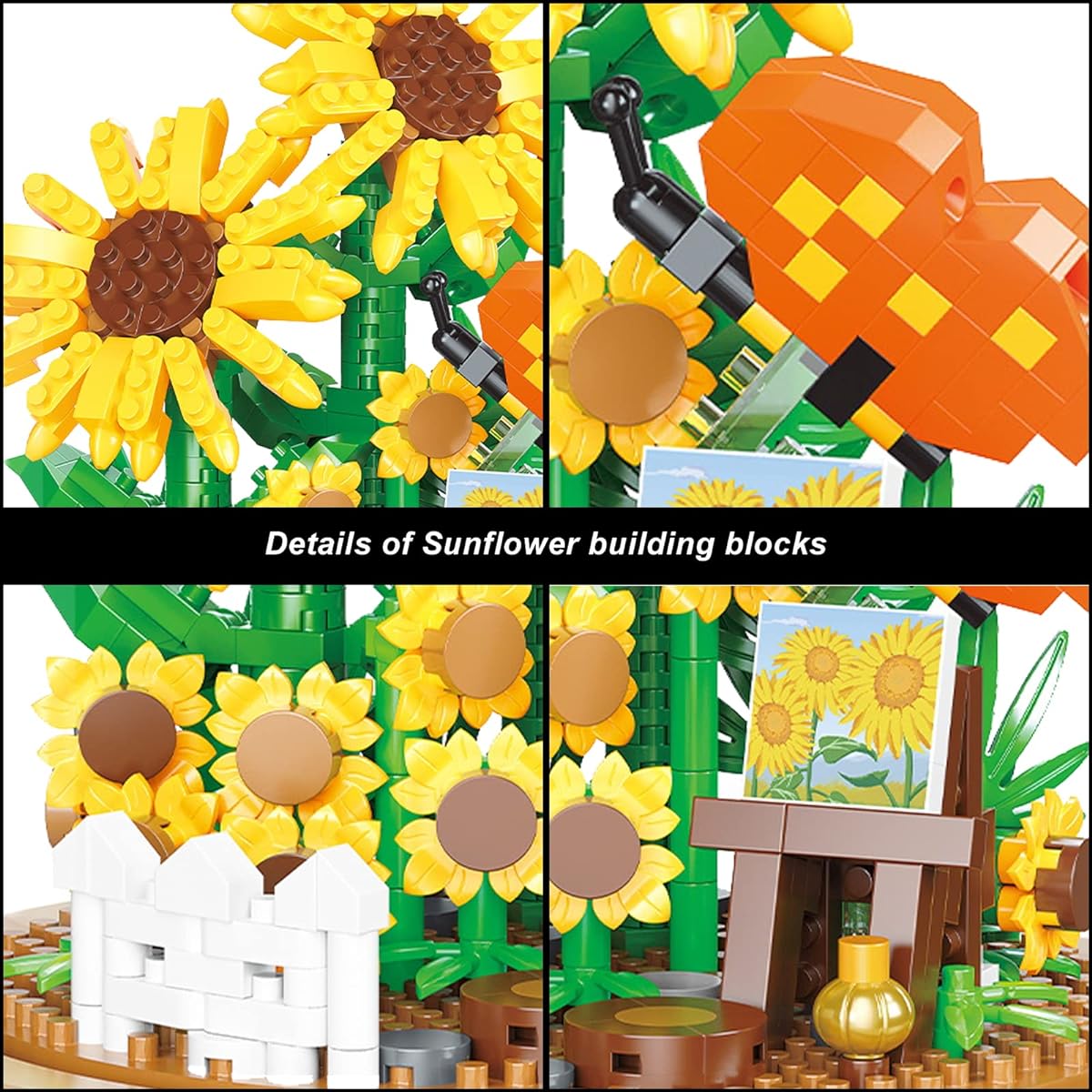 QARULUS Sunflower Flower Bouquet Building Toy Mini Brick Flower Set Adult Botanical Collection Friends Set DIY Plant Bonsai Tree Valentine's Day Christmas New Year Birthday for Women