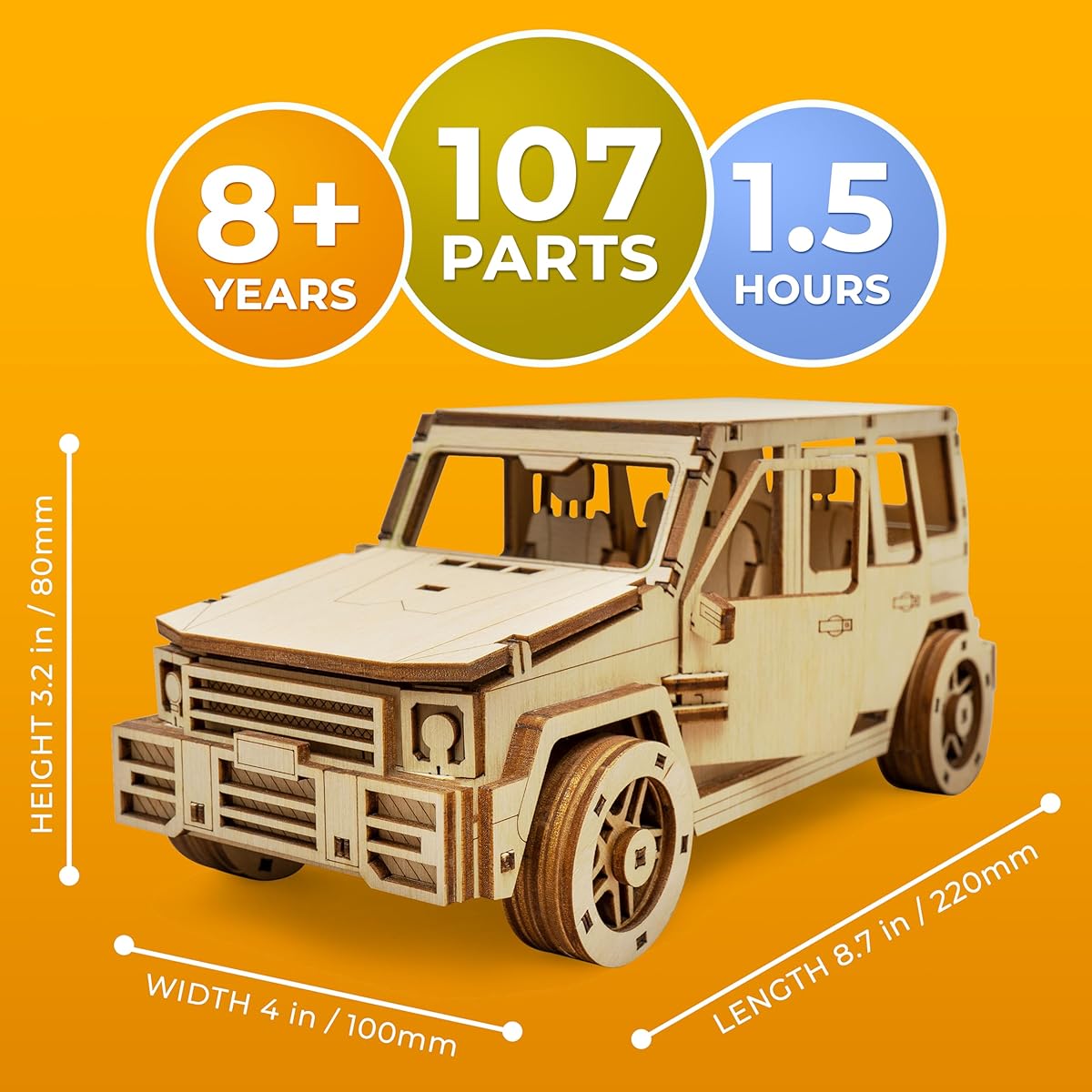 CG Games 3D Wooden Puzzle RoverPlex F9 Car Model Kit Homemade Vehicle DIY Kit Wooden Puzzle Model for Kids to Assemble Brain Teaser Educational Puzzle Gift for Ages 8+