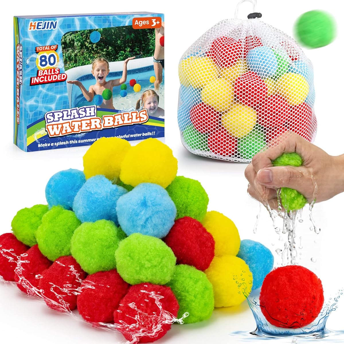 HEJIN 80 Reusable Water Balloons - Outdoor Water Play Toys for Summer Yard, Pool, Lawn, Beach