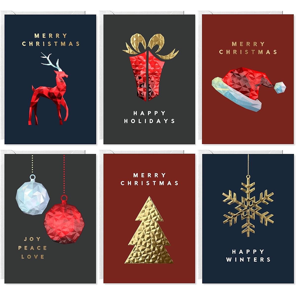 Easykart 18 Assorted Christmas Greeting Cards with Envelopes, Gold Foil, 3D Embossed Effect Design, 5.5x4 Inch, for Your Loved Ones, Friends and Family